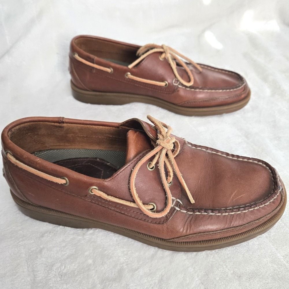 Frye-ROCKPORT Colab Mens Boat Shoes Size‎ 9W Leather Brown Rawhide Ties Nautical